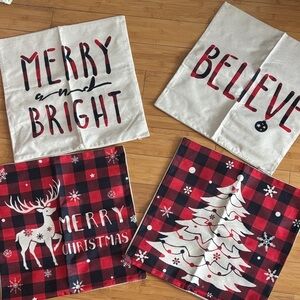Festive Holiday Pillow Covers Set - Red and Black Plaid